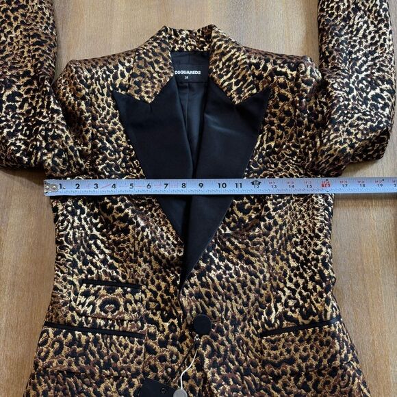 DSQUARED Tuxedo Blazer Size 38 US 2‎ Brocade Metallic Leopard Satin Lapel - Picture 6 of 16